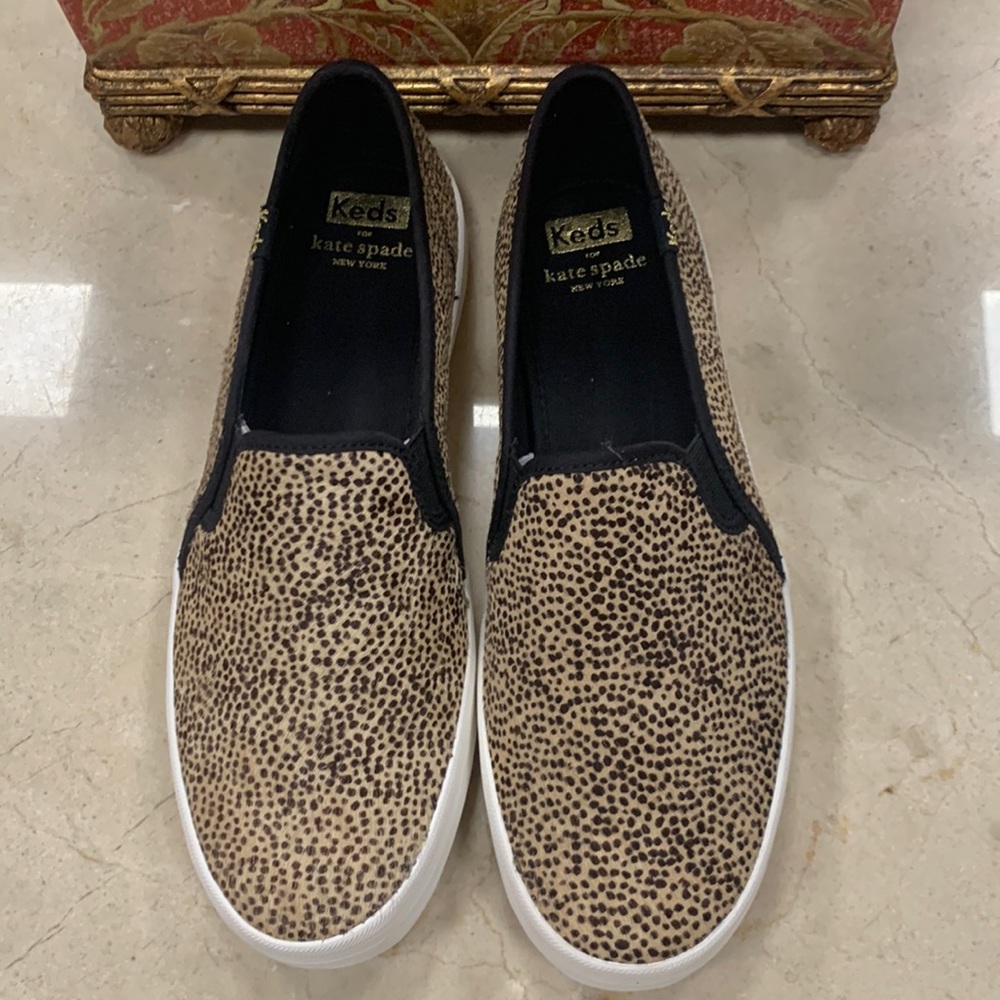 KEDS X KATE SPADE NEW YORK DOUBLE DECKER SLIP ON PONY HAIR TINY DOT PRINT US 8